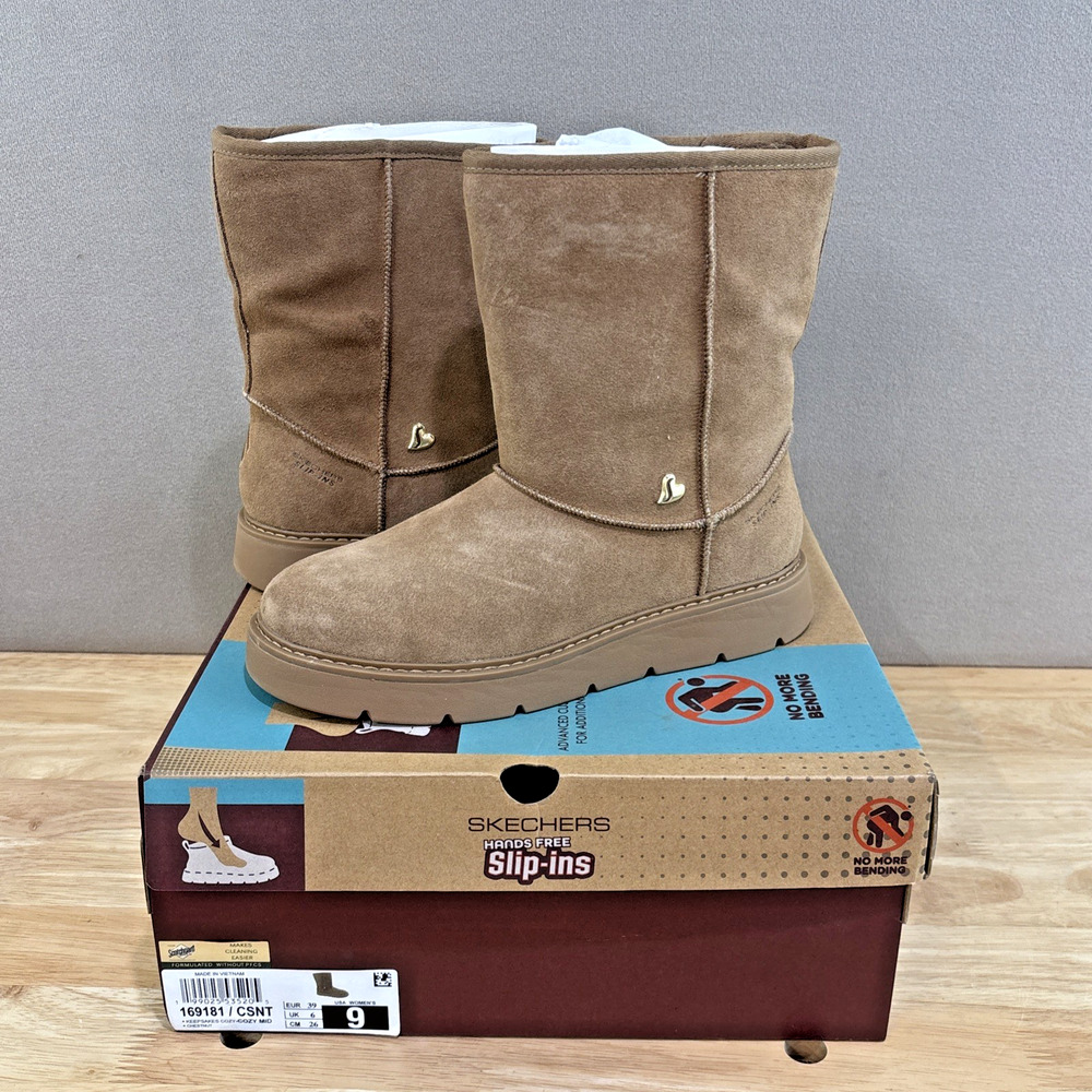 Woman’s Skechers Slip-Ins Keepsakes Cozy light brown boots sz 9 New box